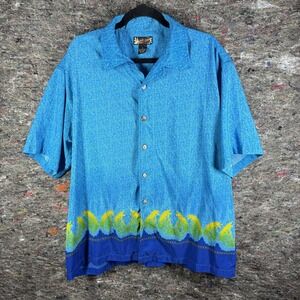 Maluku Shirt‎ Mens Medium Blue Hawaiian Button Up Short Sleeve Tropical Print